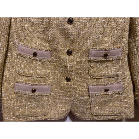 Talbots Gold Tweed Classic Jackie O Blazer Gold Buttons Petite Size 16 - Picture 3 of 12